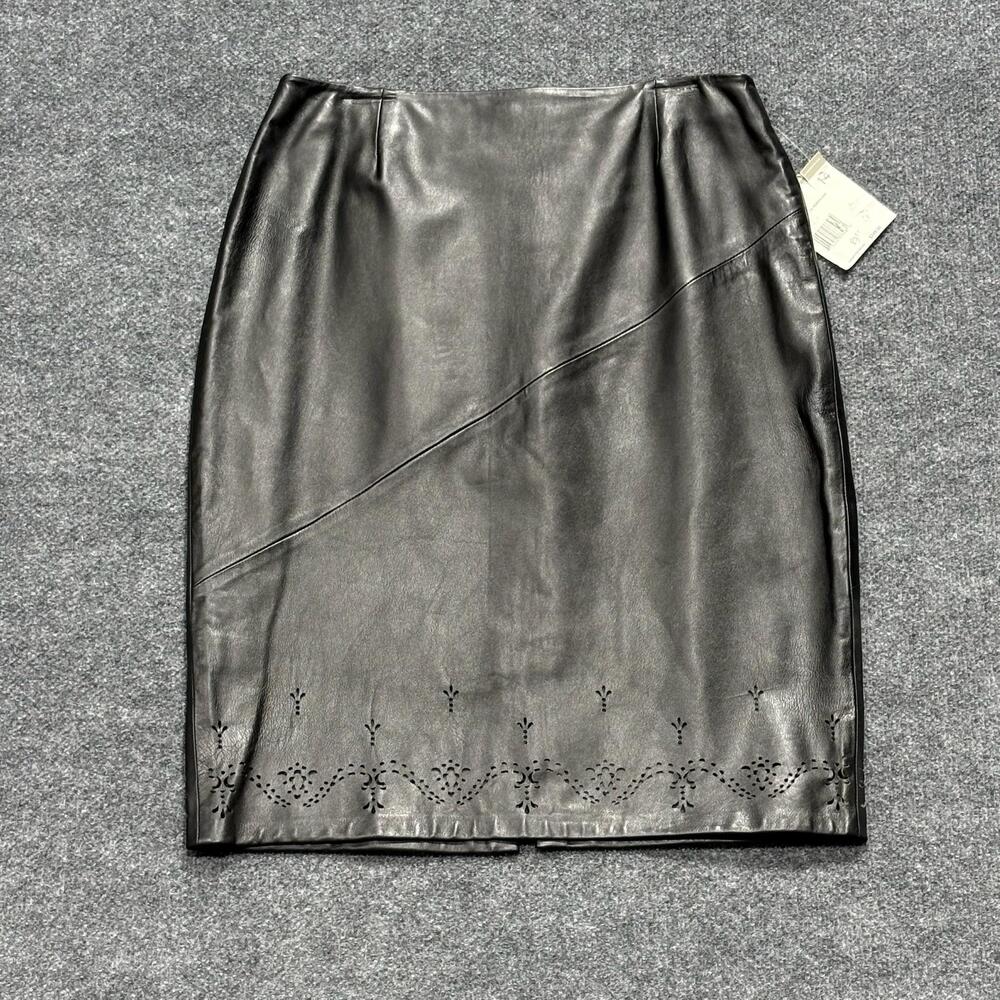 Liz Claiborne Collection Skirt Womens 14 Black Leather Pencil Knee Length Lined